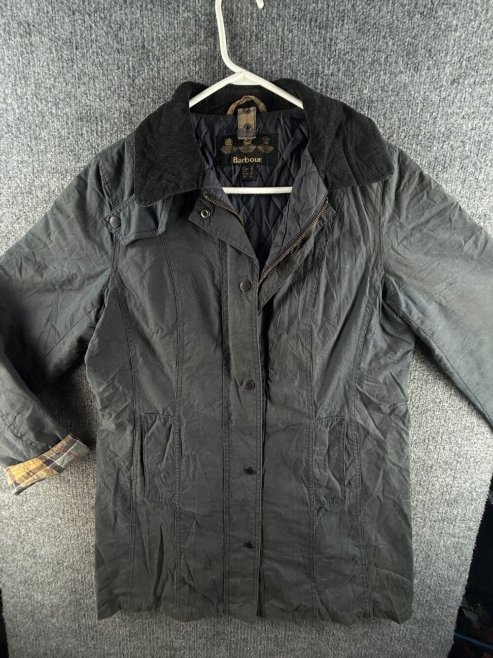 Barbour Belsay Waxed Jacket Women Insulated Zip US 8 Collared Farm Chore Canvas